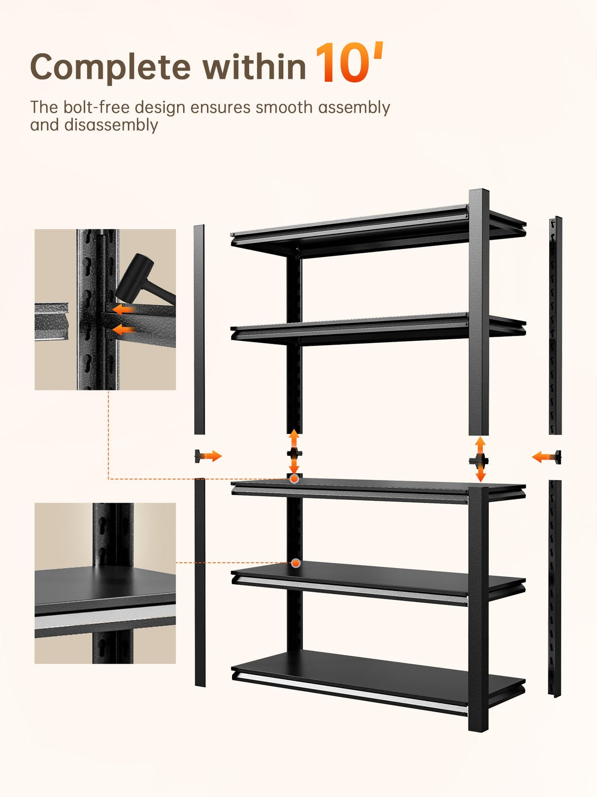 JHYKHG 48" W Storage Shelves,5-Tier Heavy Duty Garage Shelving,Adjustable Shelving Unit,Metal Shelf,Boltless Assembly Rack for Warehouse,Shed,3,000 lb Load,20 x 59 x 72 Inches,Black JHYKFG