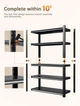 JHYKHG 48" W Storage Shelves,5-Tier Heavy Duty Garage Shelving,Adjustable Shelving Unit,Metal Shelf,Boltless Assembly Rack for Warehouse,Shed,3,000 lb Load,20 x 59 x 72 Inches,Black JHYKFG