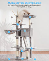 Hey-brother Cat Tree, 53 inch Cat Tower for Indoor Cats, Cat House with Padded Platform Bed, Toy Balls, Large Cozy Condo, Hammocks and Sisal Scratching Posts, Light Gray MPJ019-SW Hey-brother