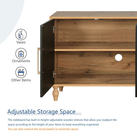 Daxue Vintage Console Table w Hand Carved Flower 63-inch Sofa Table with Storage Wood Sideboard with 2-Tier Shelves, Accent Table for Entryway Living Room Daxue