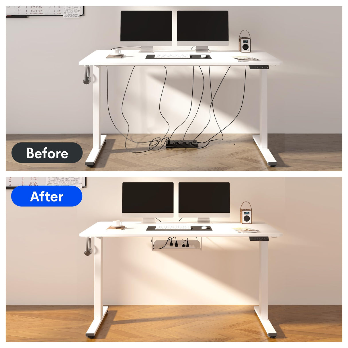 FLEXISPOT EN2 Whole-Piece Standing Desk with Clamp Power Strip, 55 x 28 Electric Stand Up Height Adjustable Desk with Cable Management (White Frame + 55" White Top,2 Packages) FLEXISPOT