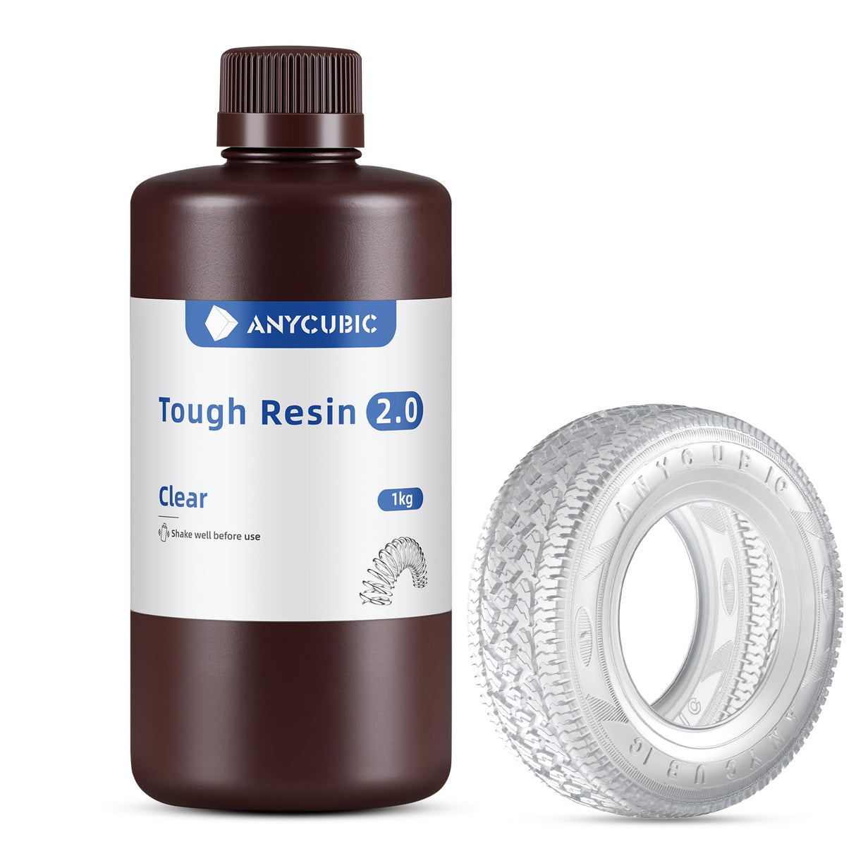 ANYCUBIC Tough Resin 2.0, 3D Printer Resin with Upgraded High Toughness and High Precision, 365-405nm Fast Curing 3D Resin for 4K 8K LCD/DLP/SLA 3D Printing (Clear, 1kg) ANYCUBIC