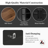 THINK 30 95.5" W Wall Unit Entertainment Center with Bookshelves for TVs up to 80", Modern TV Stand Media Console with Cabinets, Tempered Glass Doors and Adjustable Shelves for Living Room, Black THINK 30