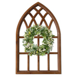 Sintosin Farmhouse Arched Window Frame Wall Decor 20 x 32 Inches, Hanging Burning Finish Cathedral Wooden Window Frame, Handmade Rustic Faux Window Pane for Fireplace Living Room Entryway Hallway Sintosin