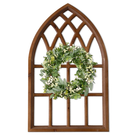 Sintosin Farmhouse Arched Window Frame Wall Decor 20 x 32 Inches, Hanging Burning Finish Cathedral Wooden Window Frame, Handmade Rustic Faux Window Pane for Fireplace Living Room Entryway Hallway Sintosin