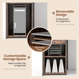 IFANNY Reception Desk, 48’’ Retail Counter w/Lockable Drawer & Storage Shelf, L-Shaped Reception Table, Wooden Computer Desk for Salon, Restaurant, Office (White & Rustic Brown) IFANNY