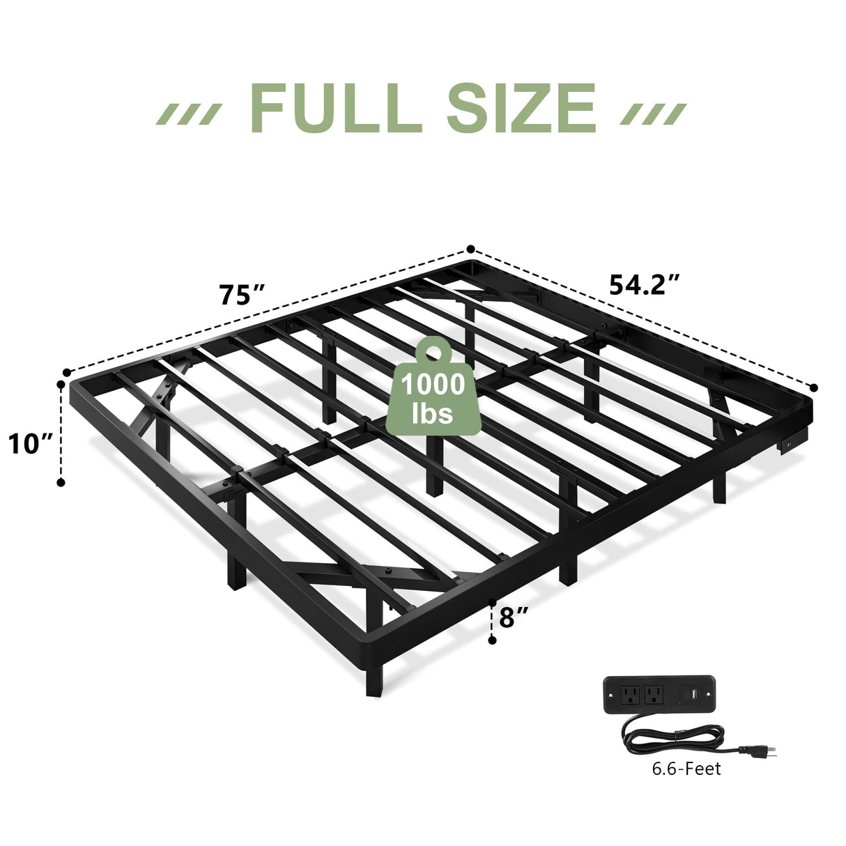 Feonase Full Floating Bed Frame with Led Light and Charging Station, Metal Platform Bed Frame with Heavy Duty Steel Slats Supports, No Box Spring Needed, Easy Assembly, Black Feonase