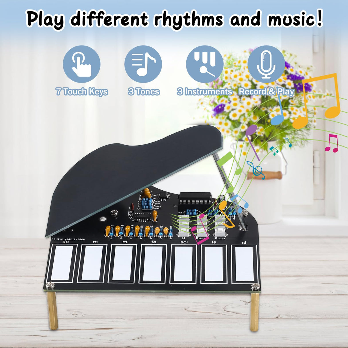 MIOYOOW Soldering Practice Kit, 7 Keys Mini Piano Violin Guitar Soldering Project with 3 Tones, Electronic Musical Instrument Early Learning Educational DIY Soldering Kit for Home School Learning MiOYOOW
