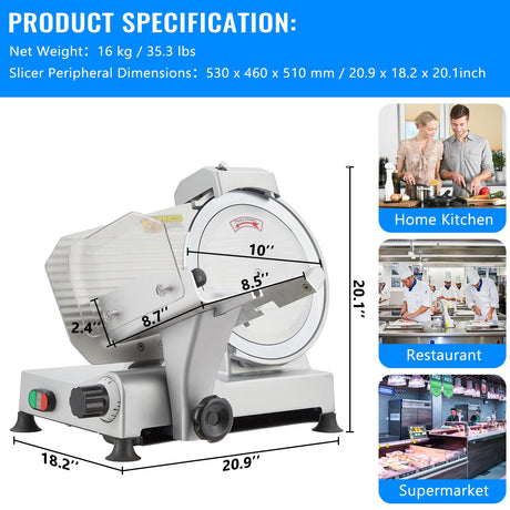 Takywep Meat Slicer, 240W Electric Food Slicer with 10" Stainless Steel Blade and Built-in Sharpening Stone, Adjustable Thickness Meat Slicer for Home and Commercial Use to Cuts Meat, Bread and Cheese Takywep