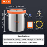 VEVOR 5 Gallon Vacuum Chamber, Upgraded Tempered Glass Lid Vacuum Degassing Chamber, 304 Stainless Steel Chamber, for Stabilizing Wood, Resin Degassing, Silicone Degassing and Plaster Degassing VEVOR