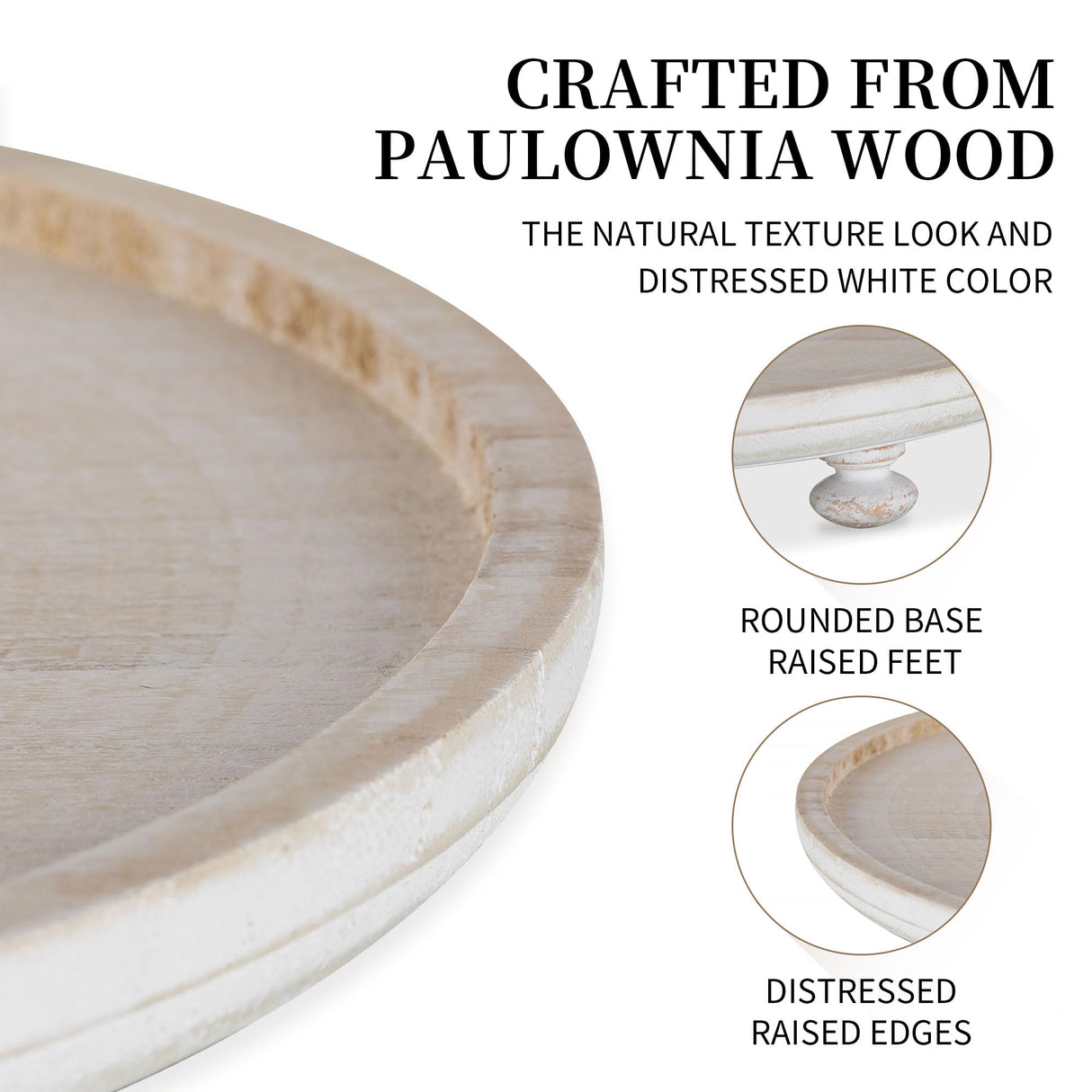 Hanobe Wood Risers for Decor: Rustic Round Wooden Pedestal Stand Tray for Display Farmhouse Table Decorative Risers for Dessert Candle Cake Plant, White 11" Hanobe