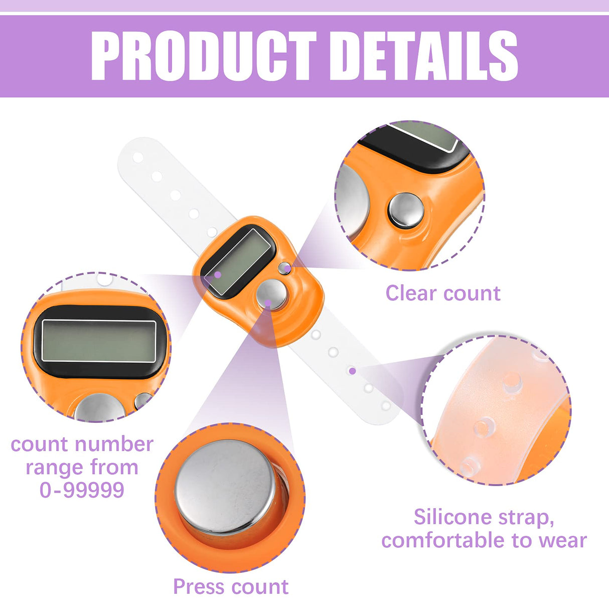 Kingdder 4 Pcs Stitch Counters LCD Finger Digital Row Counter with 100 Pcs Crochet Stitch Marker for Crocheting and Knitting Sewing Weaving, Resettable Finger Counter for Crochet, Knitting, Score, Lap Kingdder