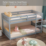 Stylish JOYMOR Twin Over Twin Solid Wood Bunk Bed Frame with Safety Guard Rails and Ladder in Grey JOYMOR