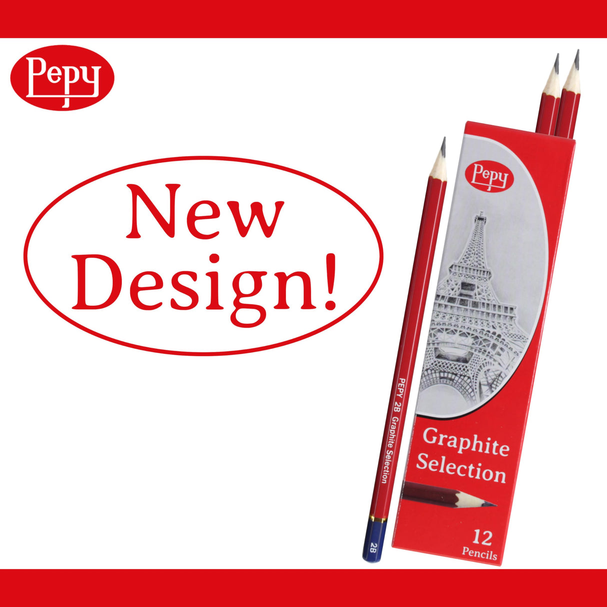 Pepy Graphite Professional Drawing Pencils - Set of 12 6B Pre-Sharpened Black Lead Pencils; Perfect for Drawing, Sketching and Shading, Graphic and Fine Art Pepy