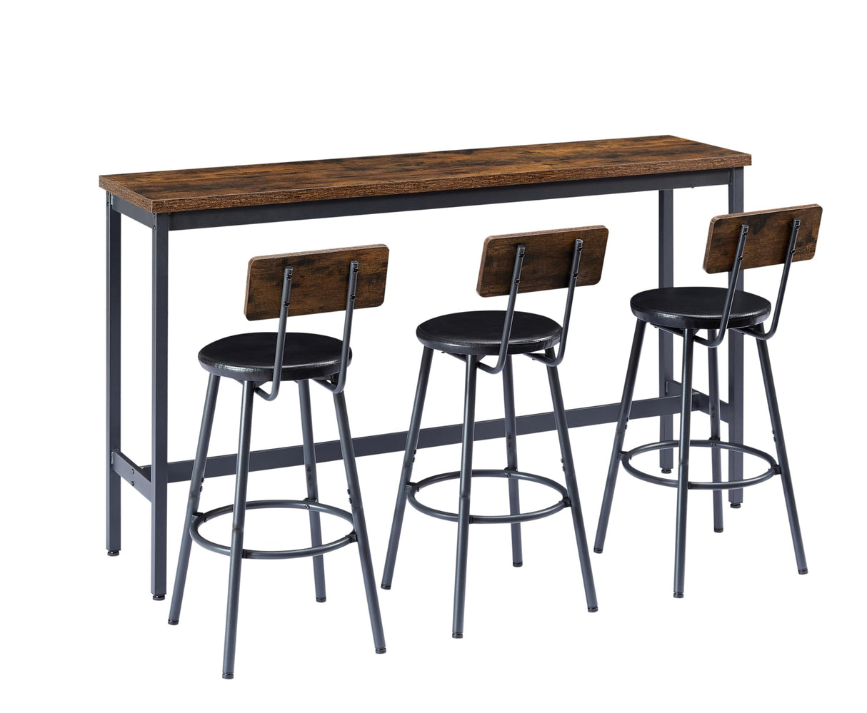 CALABASH Rustic 63" L Counter Height Bar Table Set with 3 PU Upholstered Stools CALABASH