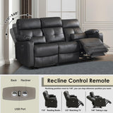 Consofa Power Reclining Sofa with Heat and Massage, Electtric Reclining Couch with Extended Footrest, Recliner Sofa 3 Seater with USB Ports, Cup Holders for Living Room, Home Seating Consofa