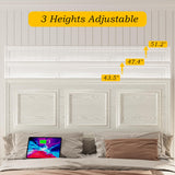 Incyneva Farmhouse Platform Full Bed Frame Wood with Adjustable Headboard, LED Light and Charging Station, No Box Spring Needed, Noise Free, Geometric Design & Antique White Incyneva