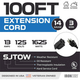 IRON FORGE CABLE Outdoor Extension Cord 100 ft - 14 Gauge 13 Amp Heavy Duty Power Extension Cords - SJTOW - Oil Resistant - Black -Great for Major Appliances, Farms & Ranches IRON FORGE CABLE