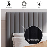 SHA CERLIN Queen Upholstered Platform Bed Frame with Vertical Channel Tufted Velvet Fabric Adjustable Headboard, Wooden Slats Support, Mattress Foundation, Box Spring Optional, Grey SHA CERLIN
