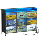 Welfuturer Dresser for Bedroom with 9 Drawers Van Gogh Dressers & Chest of Drawers Fabric Clothes Drawer Fabric Closet Organizer for Living Room Entryway Closet Nursery Sturdy Steel Frame Wood Top Welfuturer