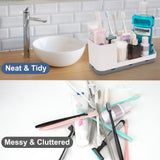 QIYVLOS Bathroom Organizers and Storage, 8 Slots Detachable Toothbrush Holders for Bathrooms, Anti-Slip Bathroom Countertop Organizer with Drainage Hole Vanity Storage (White) QIYVLOS