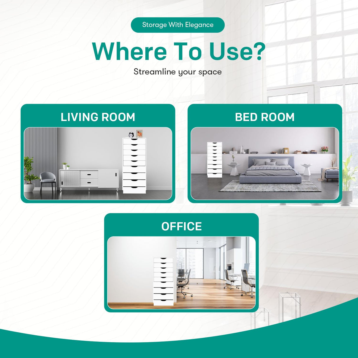 Naomi Home Bianca 9 Drawer Chest, Wood Storage Dresser Cabinet, Large Storage Organizer Makeup Drawer for Closet, Bedroom, 200 lbs Total Capacity - White Naomi Home