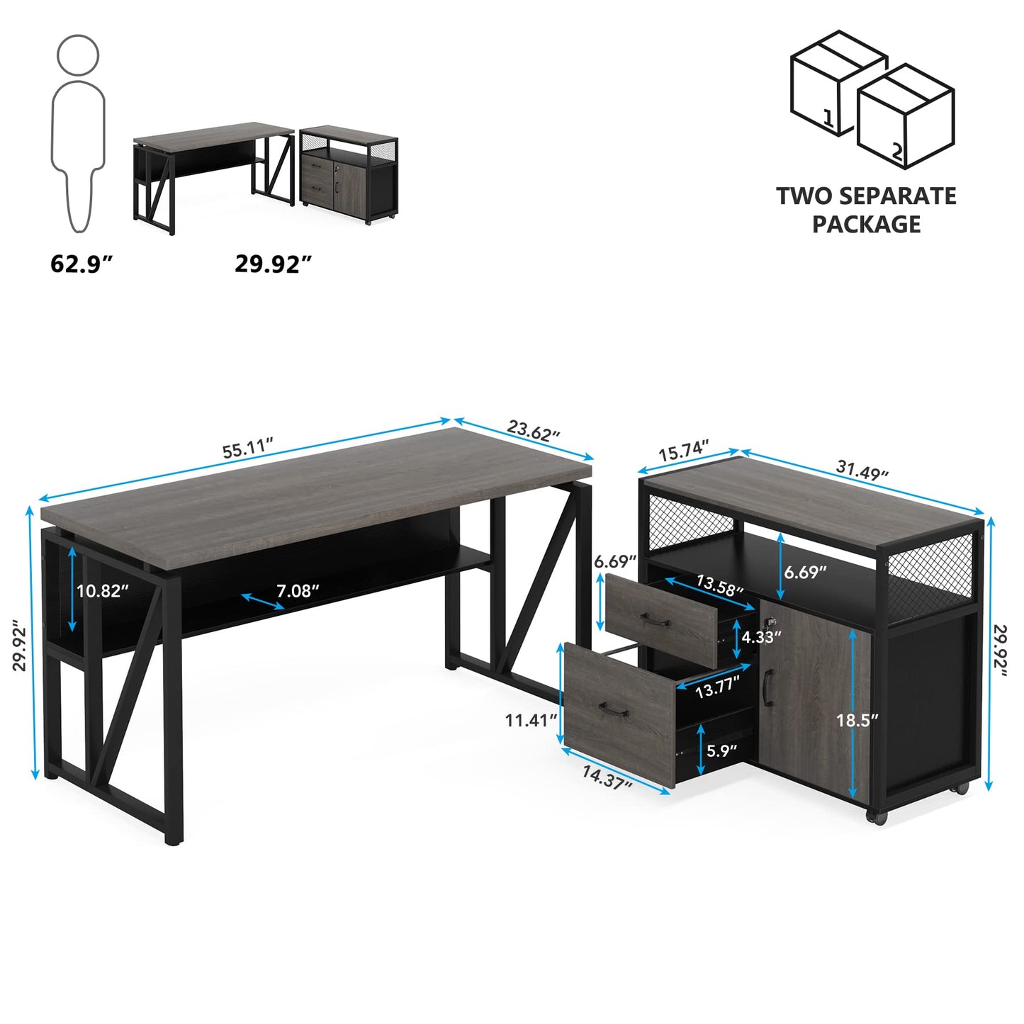 Tribesigns Office Desk with Drawers,55 inches L Shaped Computer Desk with Storage Shelves and Mobile File Cabinet, Executive Desk for Home Office Furniture Sets