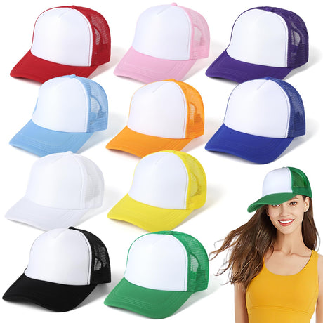 10 PCS Sublimation Blank Trucker Hats, Plain Trucker Cap Foam Front High Crown Mesh Back Trucker Hat, DIY Custom Baseball Caps Bulk Adjustable Snapback for Men Women Lnrueg