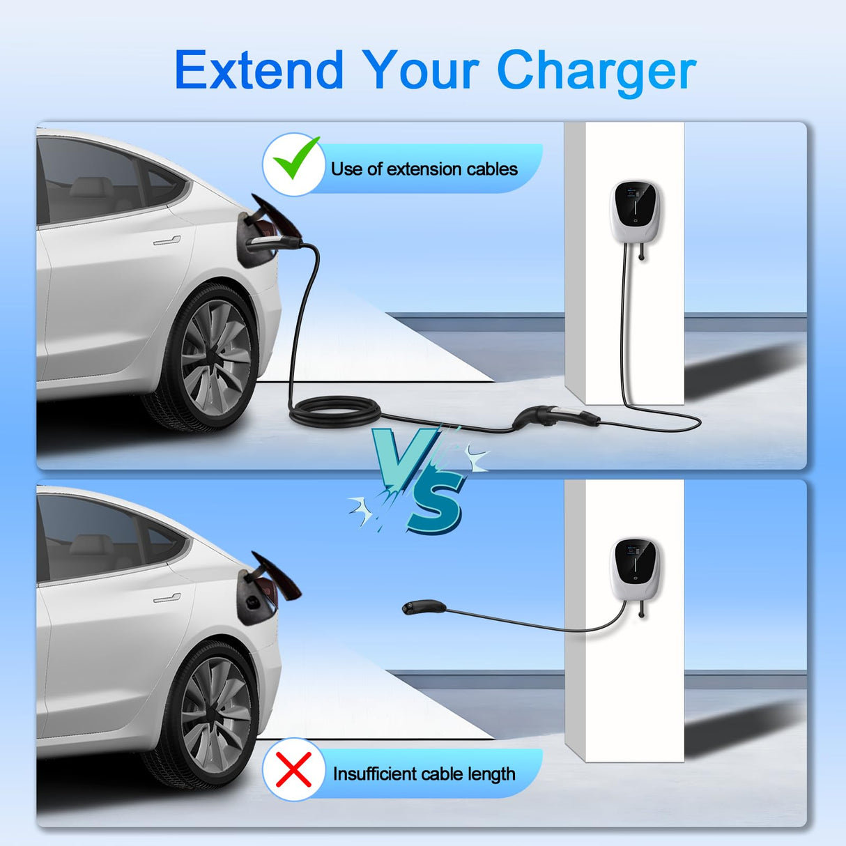 21ft EV Charger Extension Cord for Tesla, Compatible with Model - 3/Y/X/S, Max 240V 48A NACS Charger Cable Extension for Level 1&2 Tesla Home Charging and Outdoor GUWIEYG