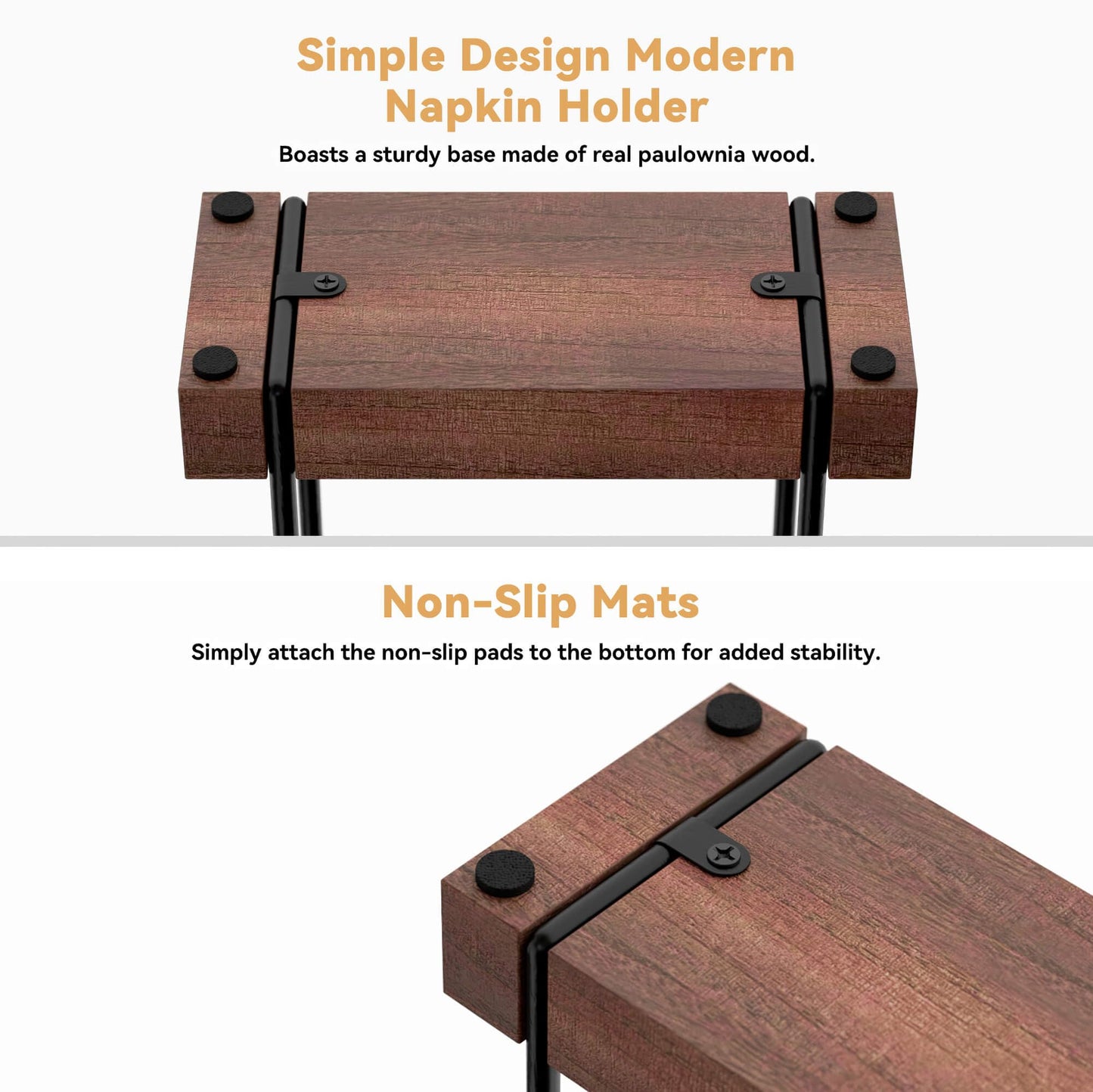 Napkin Holder for Table, Farmhouse Wood Standing Napkin Dispenser for Kitchen Dining, Modern Metal Napkin Holder for Table Picnic Coffee Bar, Napkin Holders Suitable for Dining Room Decors - Brown