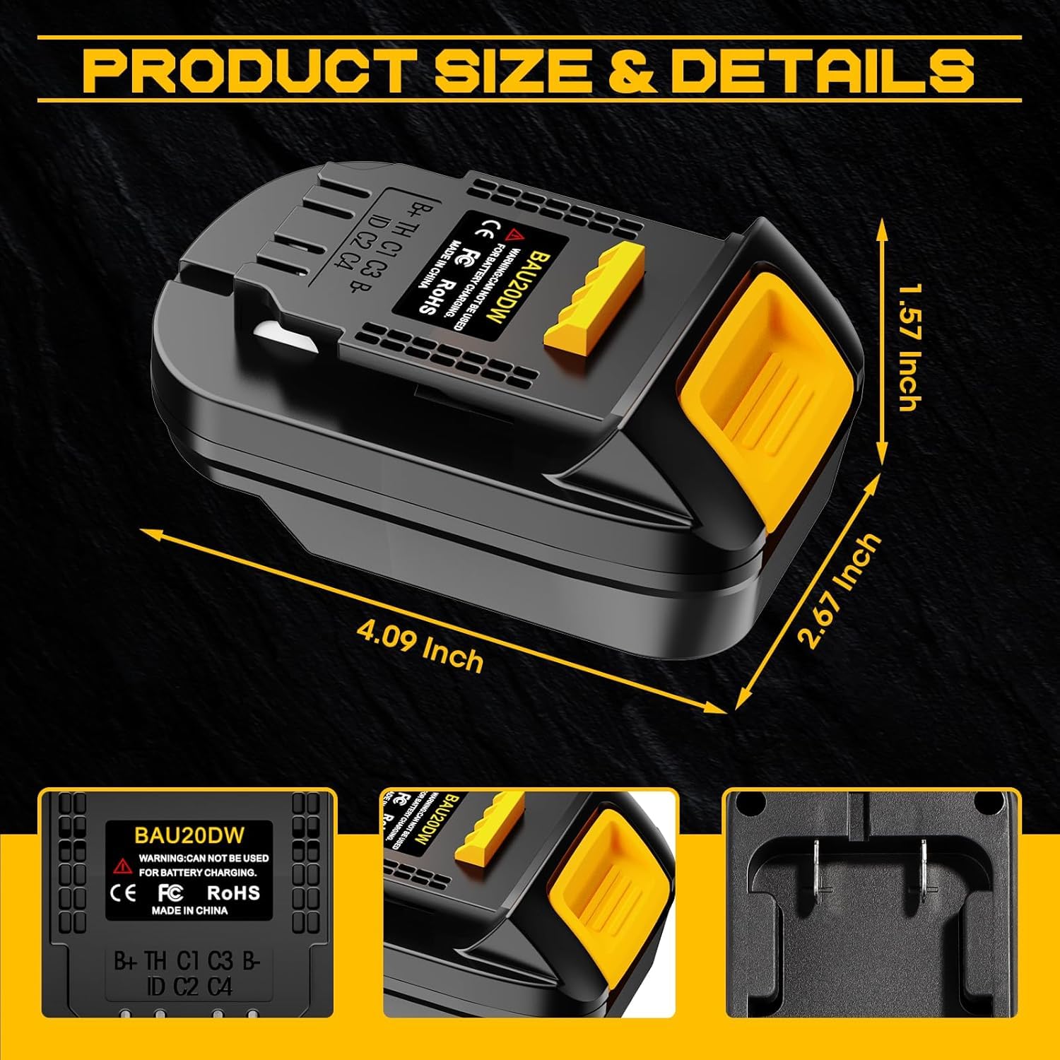 YUHDWRE Battery Adapter for Bauer for Dewalt Tool, BAU20DW Adapter for Bauer 20V Lithium Battery Convert to for Dewalt 20V Power Tools (No Battery) - WoodArtSupply