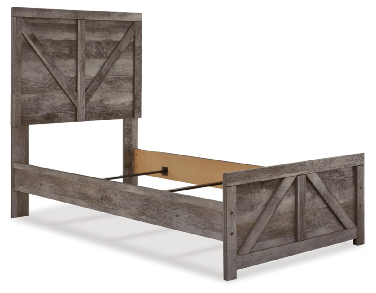 Signature Design by Ashley Wynnlow Rustic Twin Crossbuck Panel Bed with Metal Slats, Foundation or Box Spring Needed, Gray Signature Design by Ashley