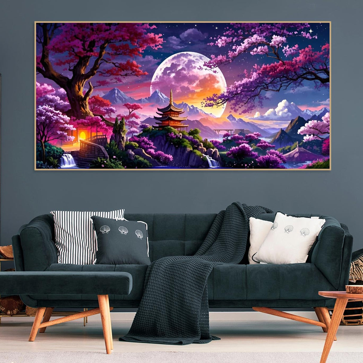 pchmcu 5D Large Diamond Art Painting,Landscape Diamond Art Kits for Adults,DIY Full Drill Crystal Rhinestone Arts and Crafts,Moon Tree Art Painting with Diamond Home Wall Decor 27.5 X 15.7inch pchmcu