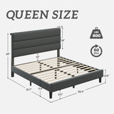 Fluest Queen Bed Frame, Platform Bed Frame with Velvet Upholstered Headboard, No Box Spring Needed, Sturdy Metal Support, Noise Free, Easy Assembly, Modern Bedroom Furniture, Grey Fluest
