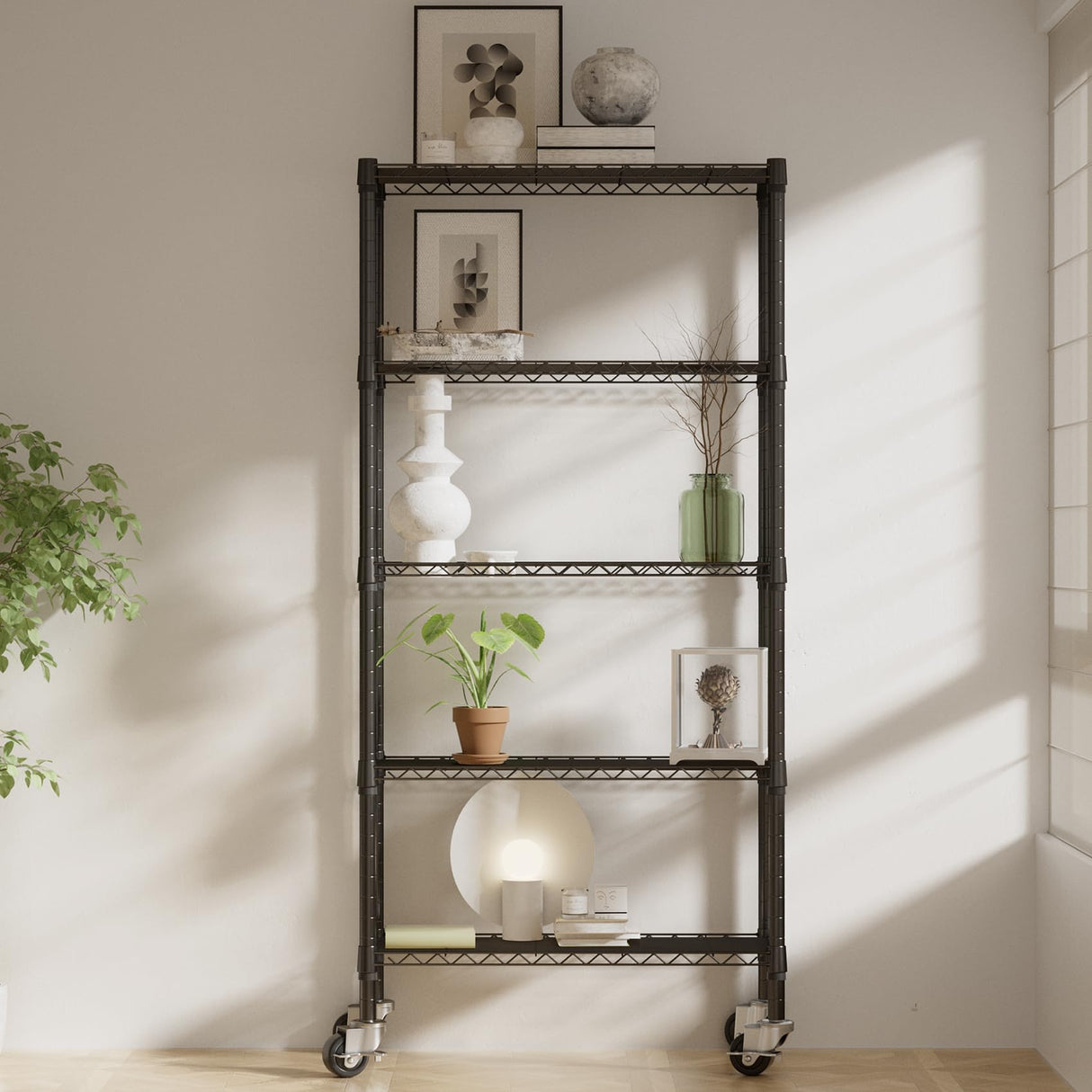 Homtura 5 Tier Wire Shelving with Wheels Casters, 750 lbs Heavy Duty Storage Shelves Metal Shelving, Rolling Adjustable Shelving Unit Wire Rack for Kitchen, Garage, Pantry 14" D x 30" W x 60" H Homtura