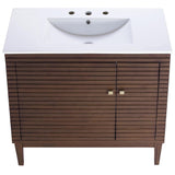 Modway Ledger Wood Bathroom Vanity Cabinet, 36 Inch, Walnut White Modway