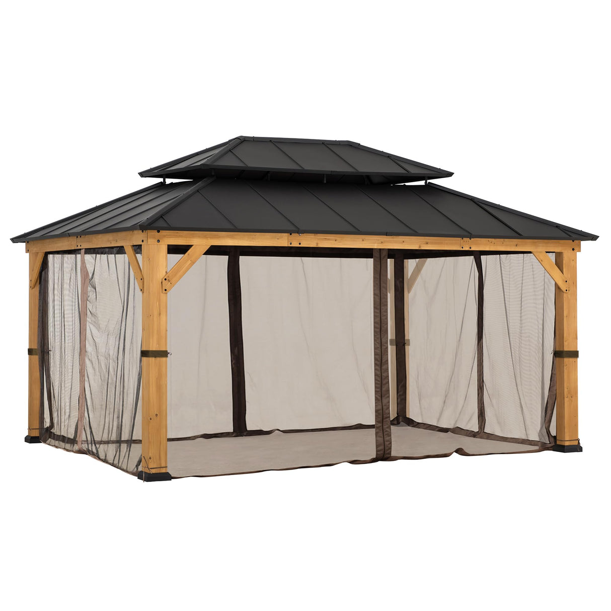 SUNJOY Replacement Mosquito Netting,Waterproof 4-Panel Screen Walls for 12 x 16 ft Gazebo, Patio & Backyard Protection, Brown Sunjoy