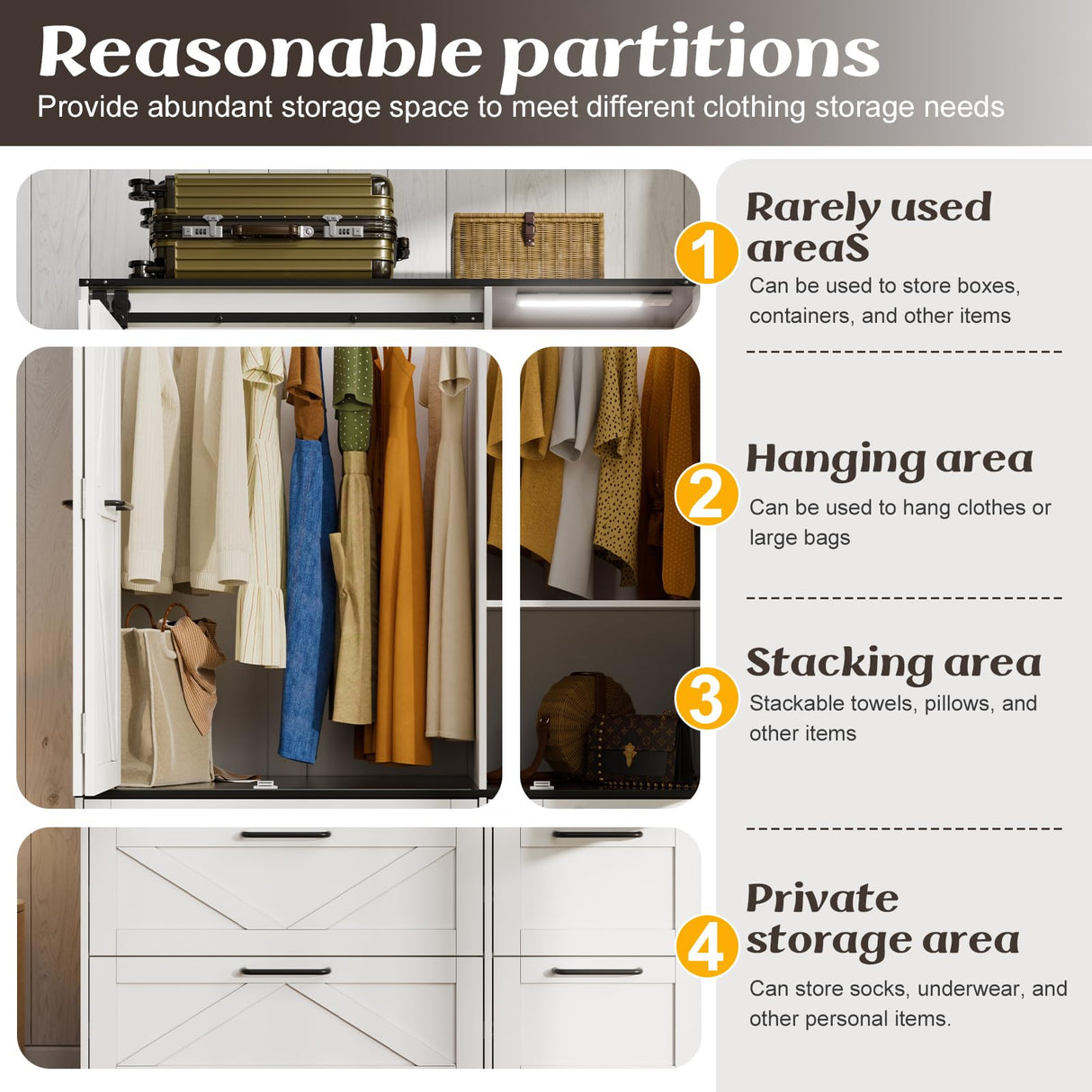 PAKASEPT Armoire Wardrobe Closet with w/Folding Sliding Barn Door, Bedroom Armoires with Mirror and Sensor Lights, Hanging Rod, Wardrobe Closet for Bedroom (19.69" D x 47.24" W x 72.83" H) PAKASEPT