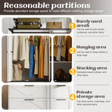 PAKASEPT Armoire Wardrobe Closet with w/Folding Sliding Barn Door, Bedroom Armoires with Mirror and Sensor Lights, Hanging Rod, Wardrobe Closet for Bedroom (19.69" D x 47.24" W x 72.83" H) PAKASEPT