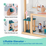 OOOK Wooden Dollhouse with Liftable Elevator - 2.6 Feet High Modern Doll House for Kids Toddlers - Including 21 Furniture Pieces, 4 Family Dolls, and OOOK