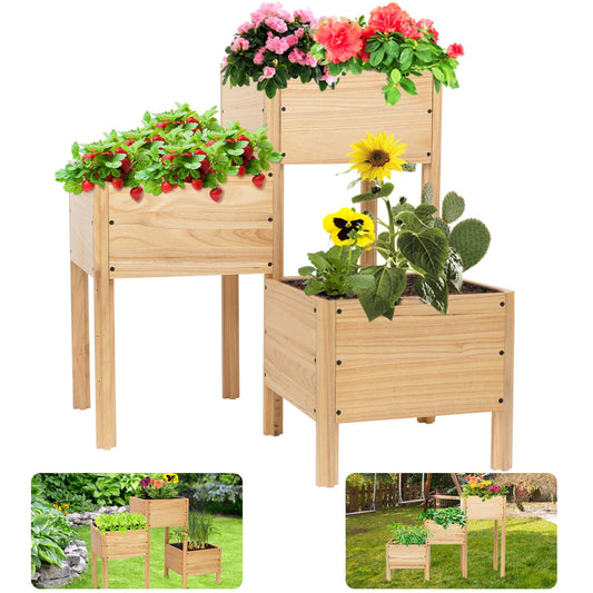 Aulock 3-Tiered Wooden Raised Garden Bed - Adjustable Raised Planter Boxes, Large Space Elevated Flower Beds with Legs for Indoor Outdoor Vegetable Herb