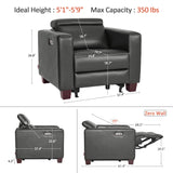 MCombo Zero Wall Recliner Chair, Wall Hugger Power Recliner Chair with Adjustable Headrest, High Wood Leg, USB Charge Ports, for Living Room, Small Spaces, HL128 (Faux Leather, Dark Grey) MCombo
