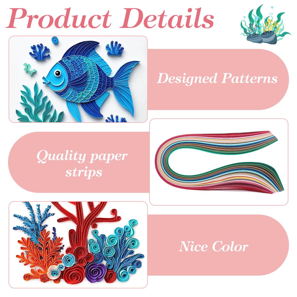WEBEEDY 20 Sets DIY Sea Animals Theme Greeting Card Making Kit with Instruction for Adult Beginner 5 Styles Dolphins,Fish,Sea Turtles Paper Quilling Kit Summer Theme Party Decoration Gifts WEBEEDY