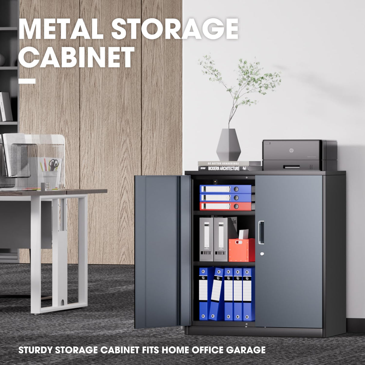 DNA MOTORING Metal Storage Cabinet, 36'' Locking Cabinet with 2 Doors and 2 Adjustable Shelves, Metal Cabinet Heavy Duty Utility Cabinet for Garage,Office,Home,Gym, Gray Black, TOOLS-00631-GY-BK DNA MOTORING