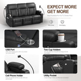 FURNIMAT Recliner Sofa Set with 3+1+1 Pieces in Living Room, 3 Seater Reclining Sofa, 2 Recliner Chair with 360 Degree Swivel Single Sofa Seat FURNIMAT