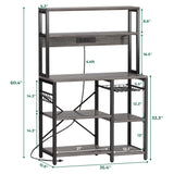 SUPERJARE Bakers Rack with Power Outlet, 35.4 Inches Coffee Bar with Wire Basket, Kitchen Microwave Stand with 6 S-Shaped Hooks, Open Storage Shelves, Charcoal Gray SUPERJARE
