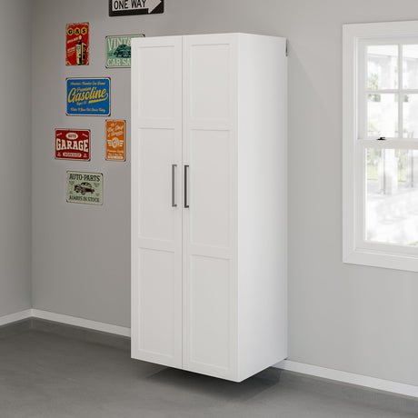 Sauder GarageCore 83" Deep Cabinet & Door Bundle, White Finish Sauder