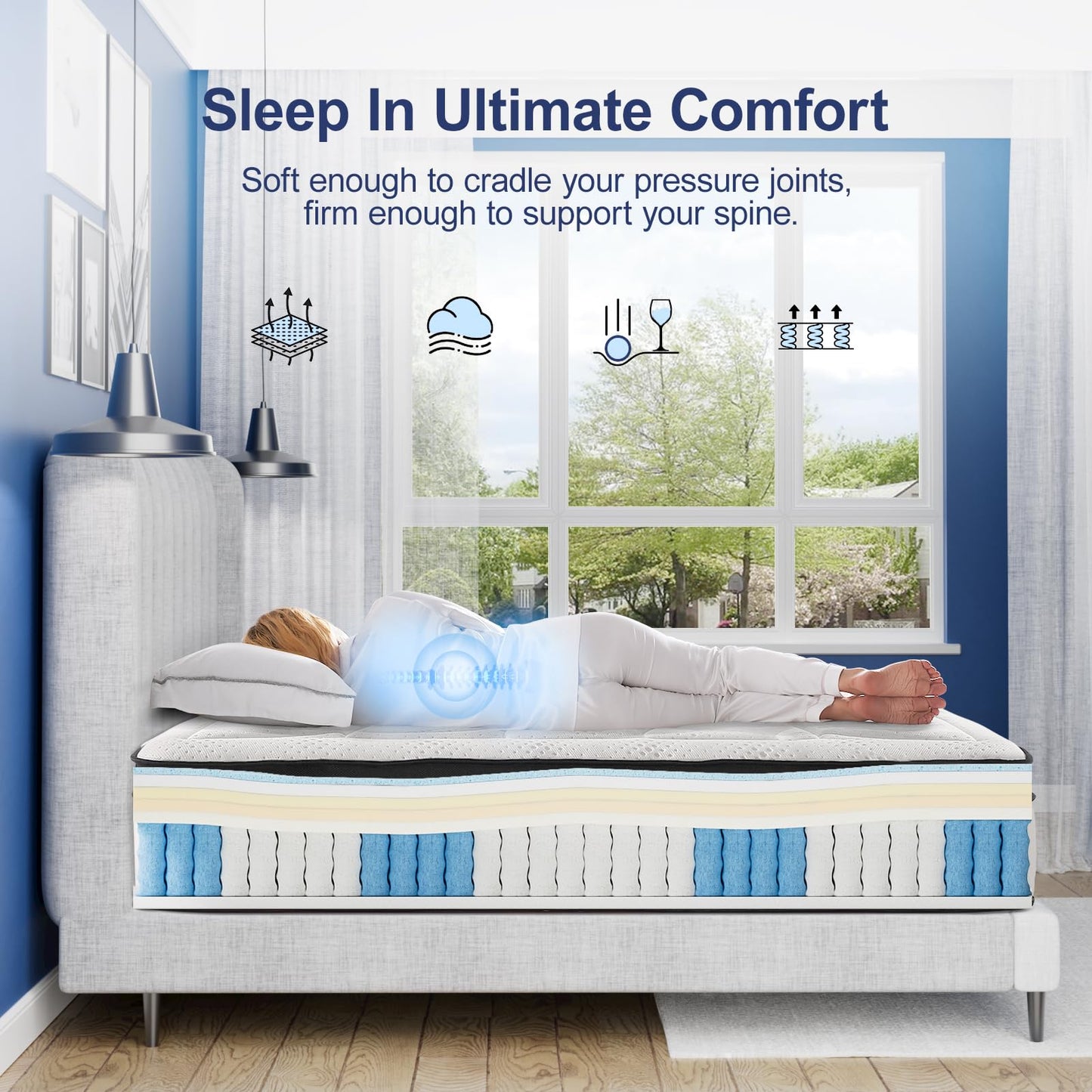 Suiforlun California King Mattress, 14 Inch Euro Top Cooling Gel Memory Foam Cal King Hybrid Mattress with 7 Premium Layers, Zone Support & Pressure Relief, Medium Firm, 72"*84”