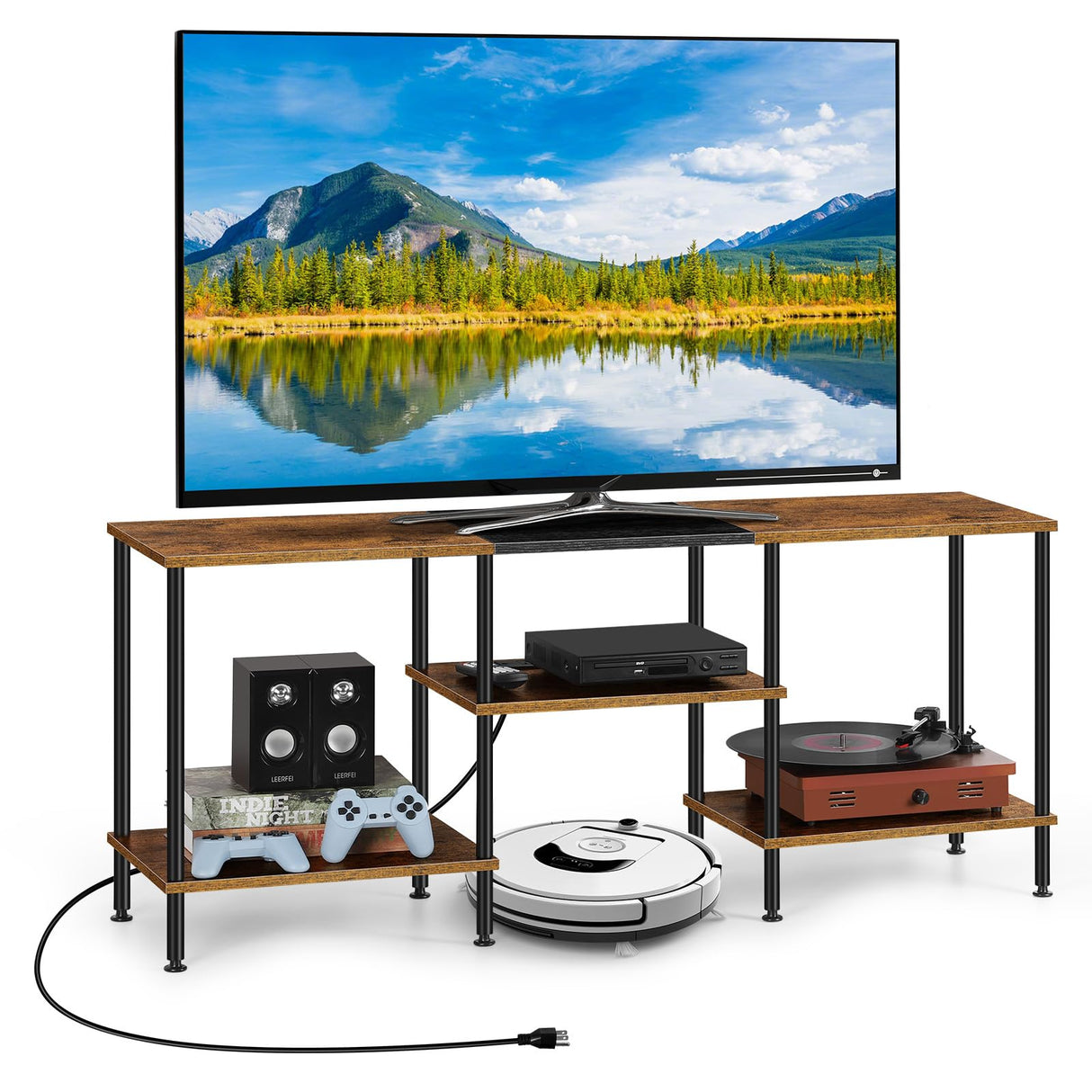 TV Stand for Bedroom 50 Inch TV Stand with Power Outlet 3 Tier Entertainment Center with Storage TV Console Table for 50 43 40 32 Inch TV, Rustic Brown Luplom