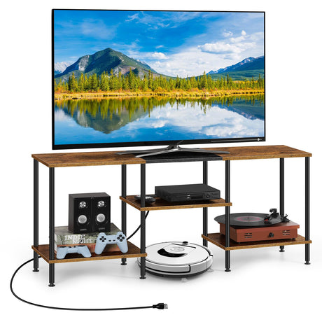 TV Stand for Bedroom 50 Inch TV Stand with Power Outlet 3 Tier Entertainment Center with Storage TV Console Table for 50 43 40 32 Inch TV, Rustic Brown Luplom
